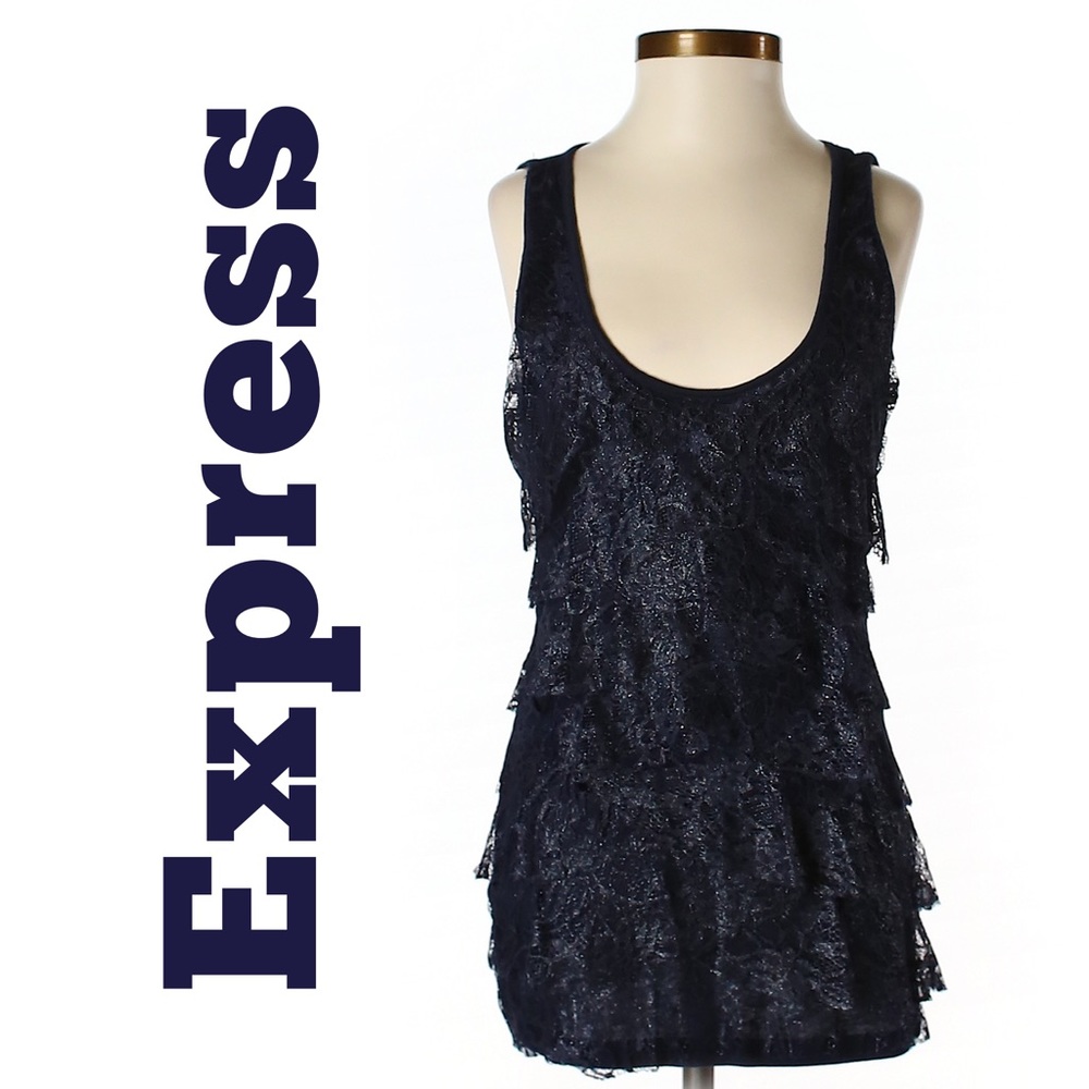 ❤️ Express Navy Lace Ruffled Sparkly Tank